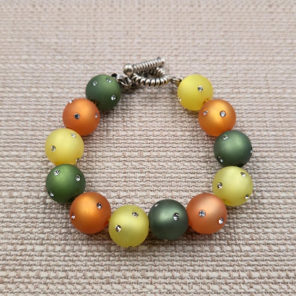 8 Inch Sterling Silver Crystals Imbedded Colorful Bracelet B967 - Picture 1 of 7